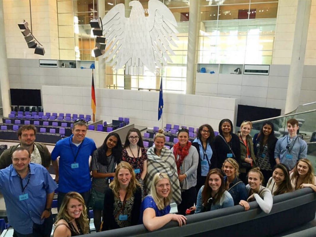 Europe program students gathered during an institutional visit